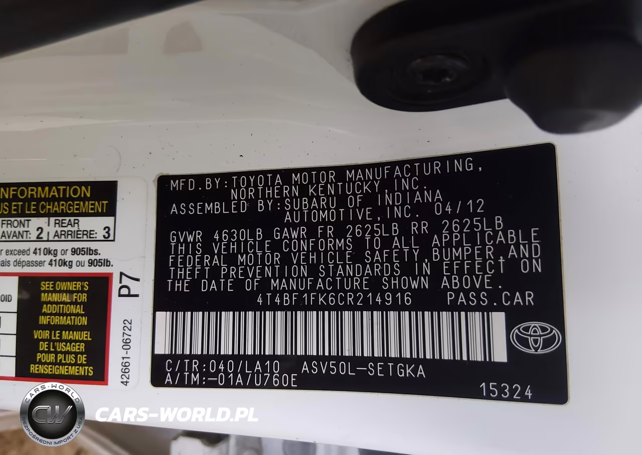 2012 Toyota Camry Xle VIN:4T4BF1FK6CR214916 - 9