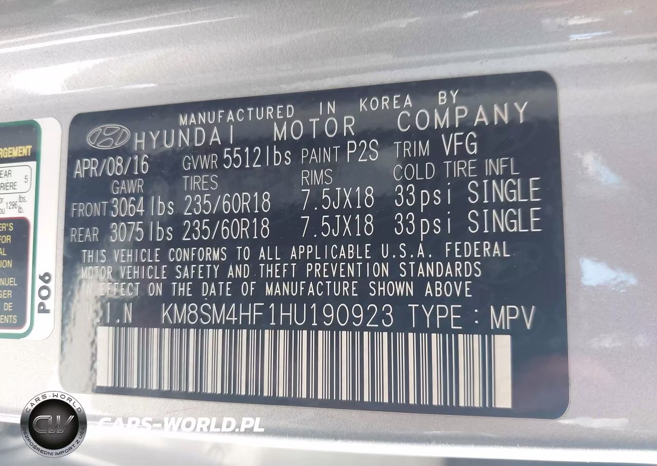 2017 Hyundai Santa Fe Se VIN:KM8SM4HF1HU190923 - 9