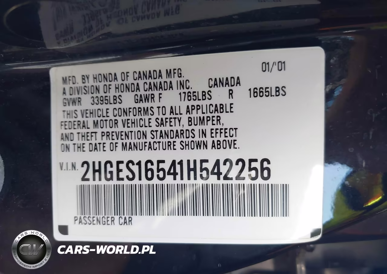 2001 Honda Civic Lx VIN:2HGES16541H542256 - 9
