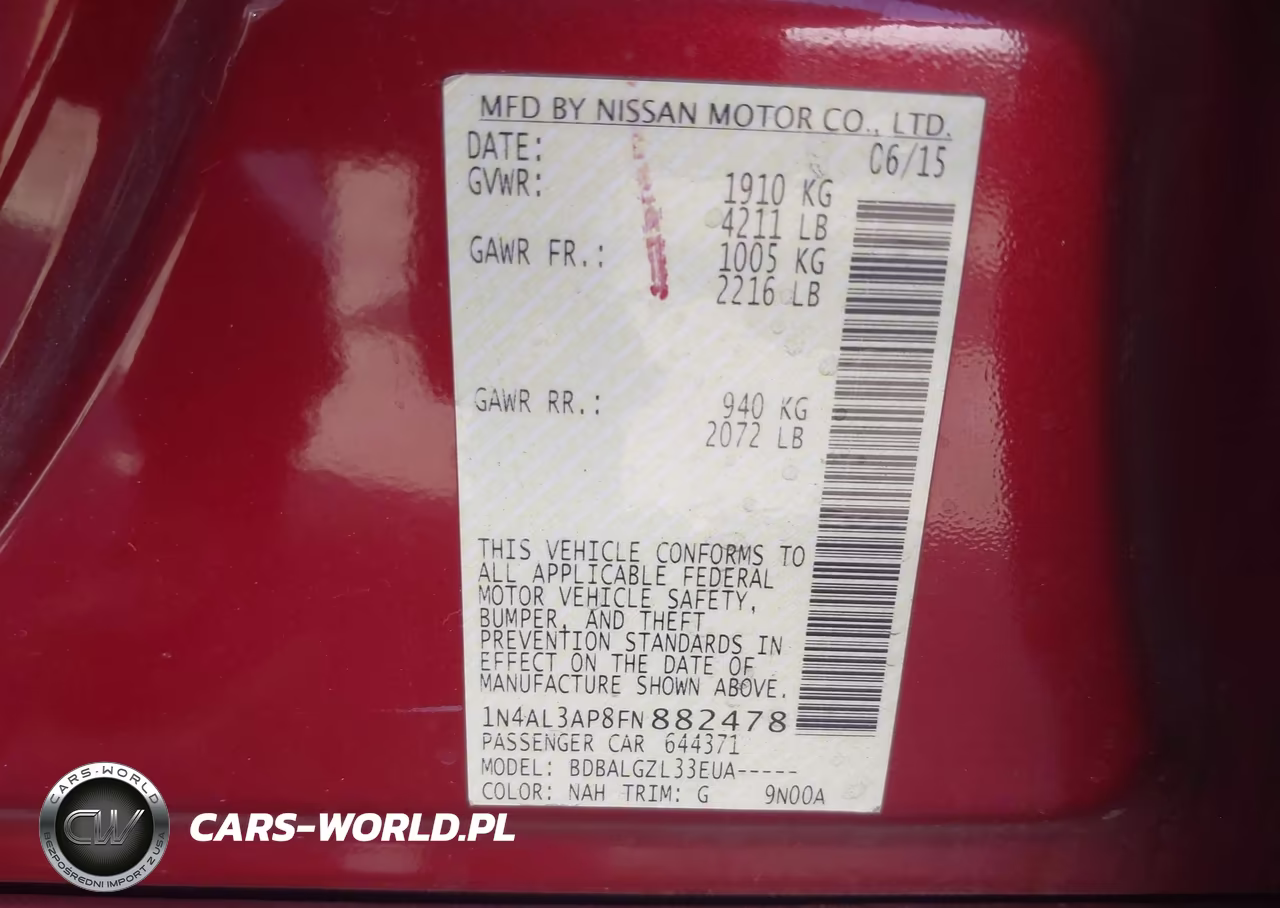 2015 Nissan Altima 2.5-2.5 S-2.5 Sl-2.5 Sv VIN:1N4AL3AP8FN882478 - 9
