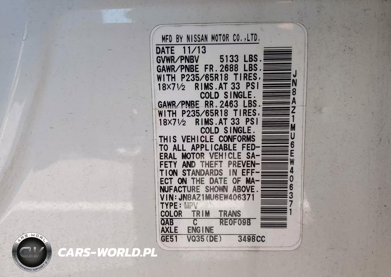 2014 Nissan Murano Sl VIN:JN8AZ1MU6EW406371 - 9