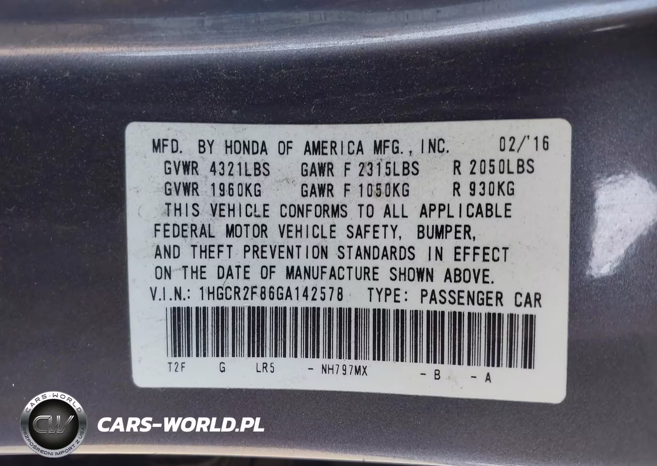 2016 Honda Accord Ex-L VIN:1HGCR2F86GA142578 - 9