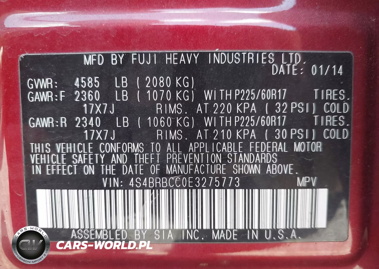 2014 Subaru Outback 2.5I Premium VIN:4S4BRBCC0E3275773 - 9