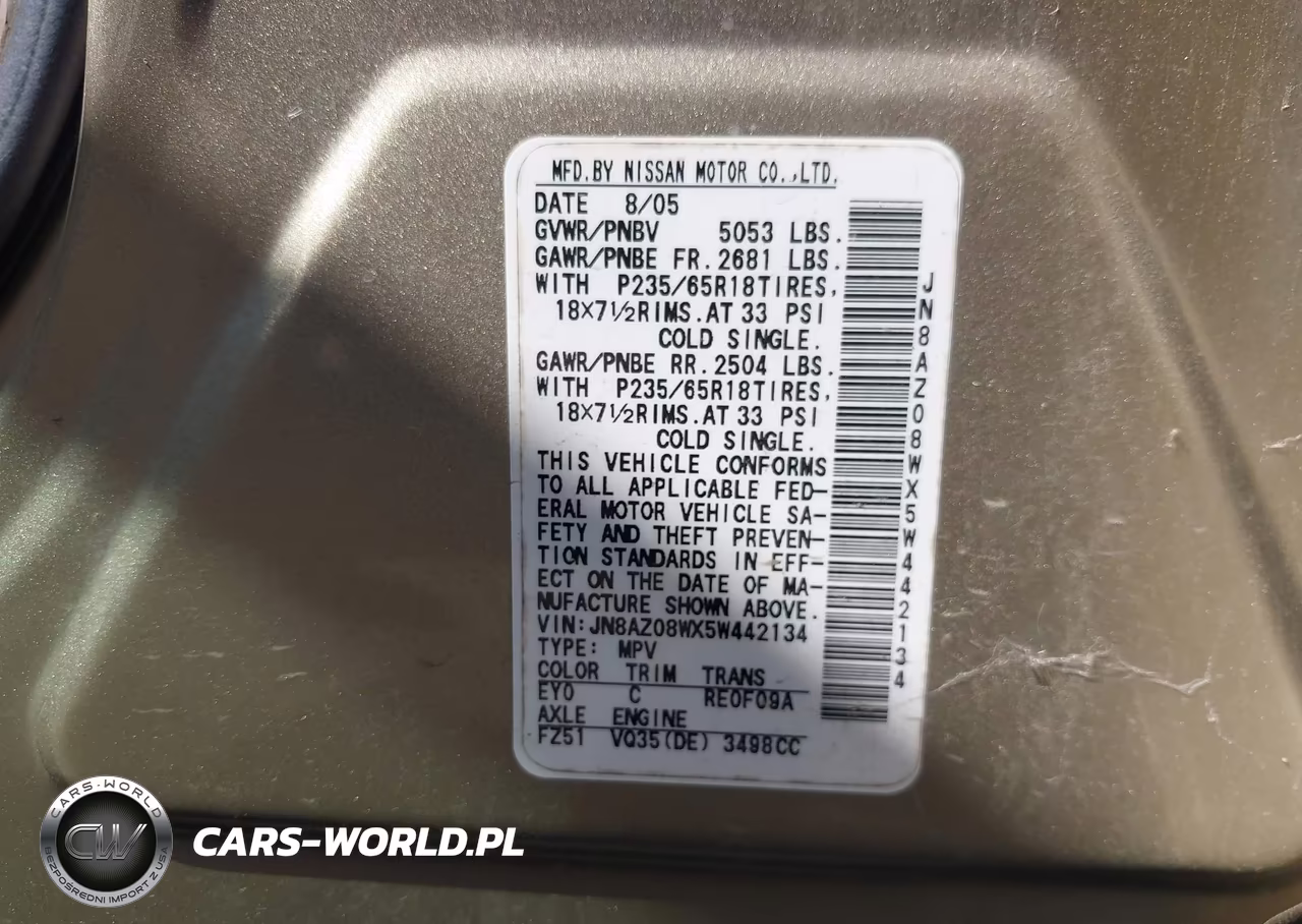 2005 Nissan Murano Se VIN:JN8AZ08WX5W442134 - 9