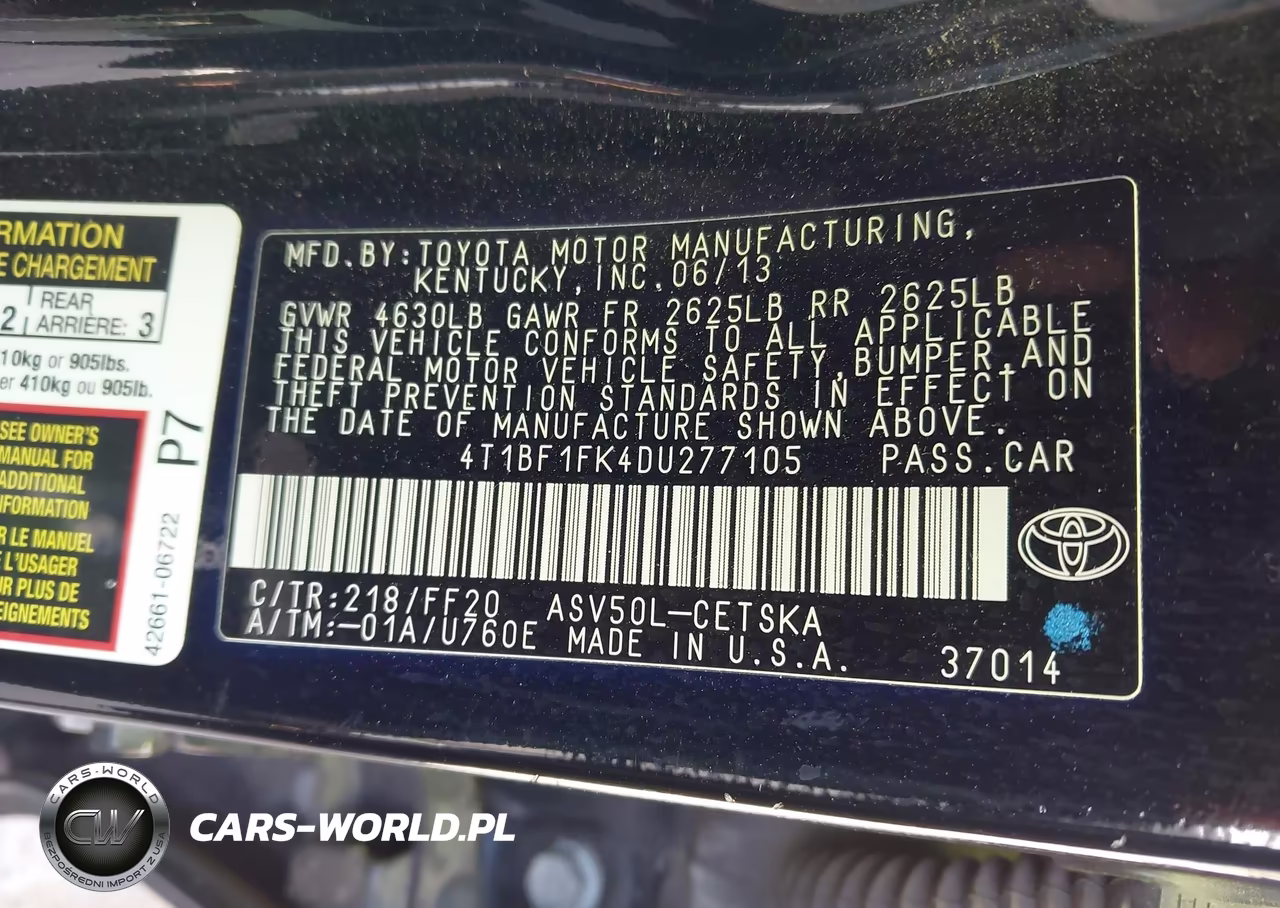 2013 Toyota Camry Se VIN:4T1BF1FK4DU277105 - 9