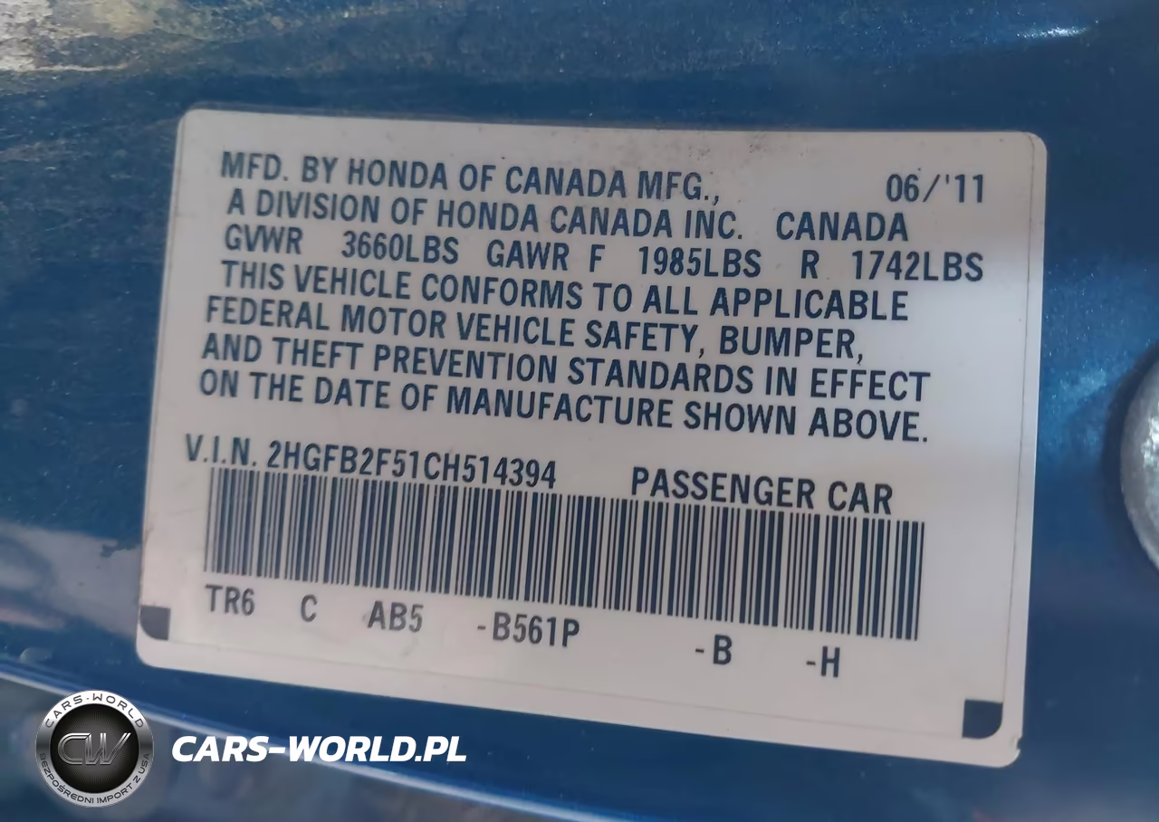 2012 Honda Civic Lx VIN:2HGFB2F51CH514394 - 9