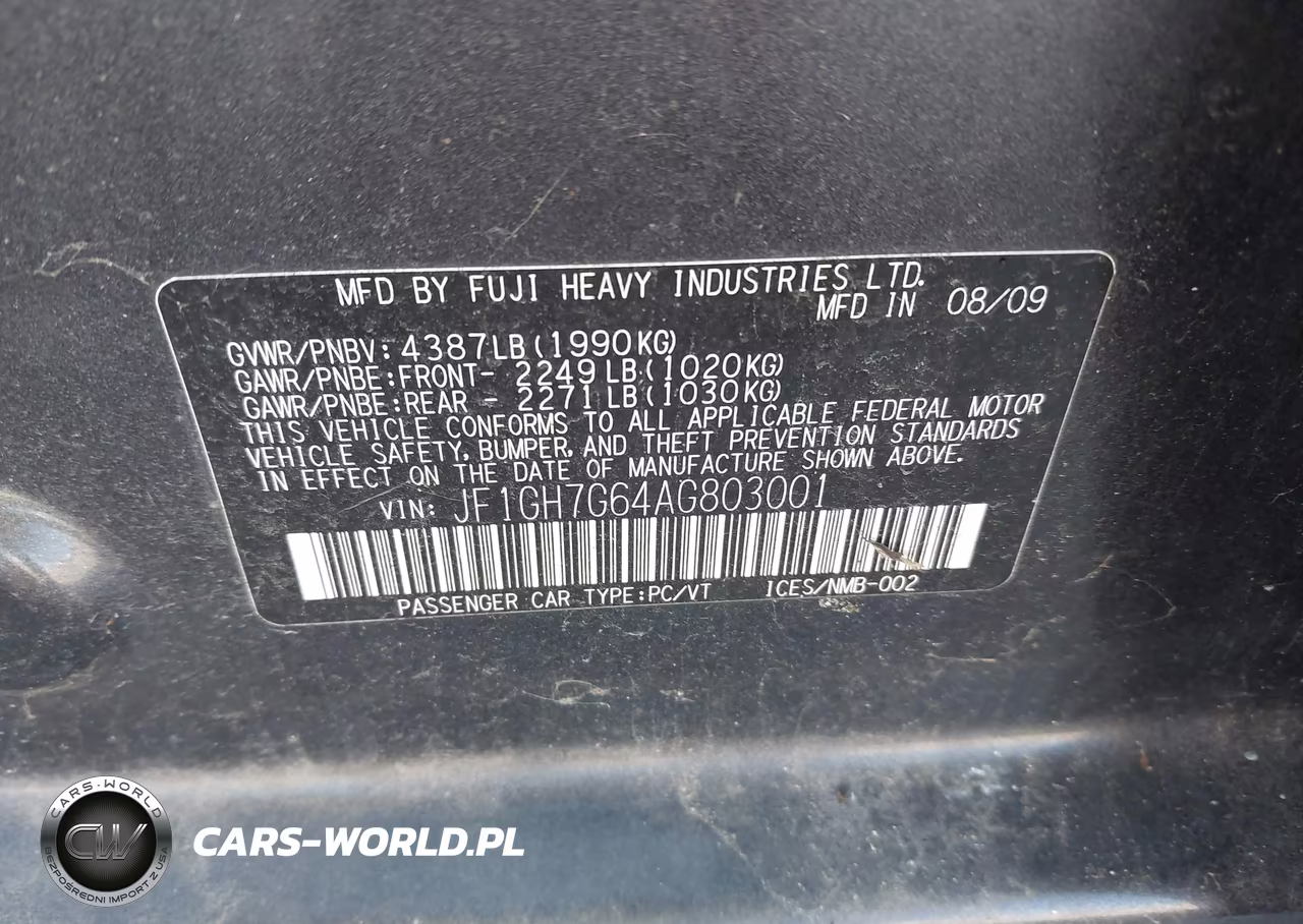 2010 Subaru Impreza Wrx VIN:JF1GH7G64AG803001 - 9