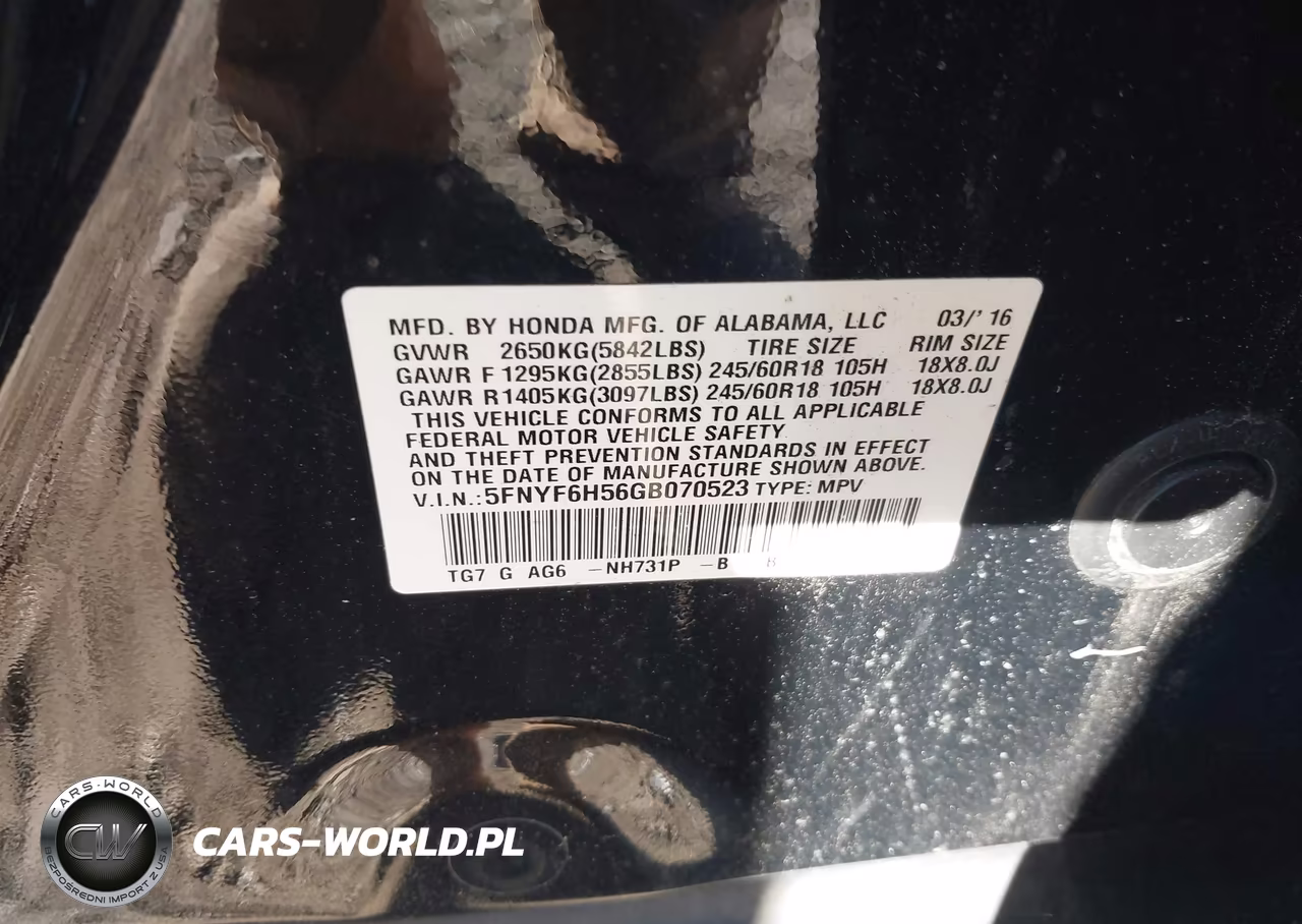 2016 Honda Pilot Ex-L VIN:5FNYF6H56GB070523 - 9