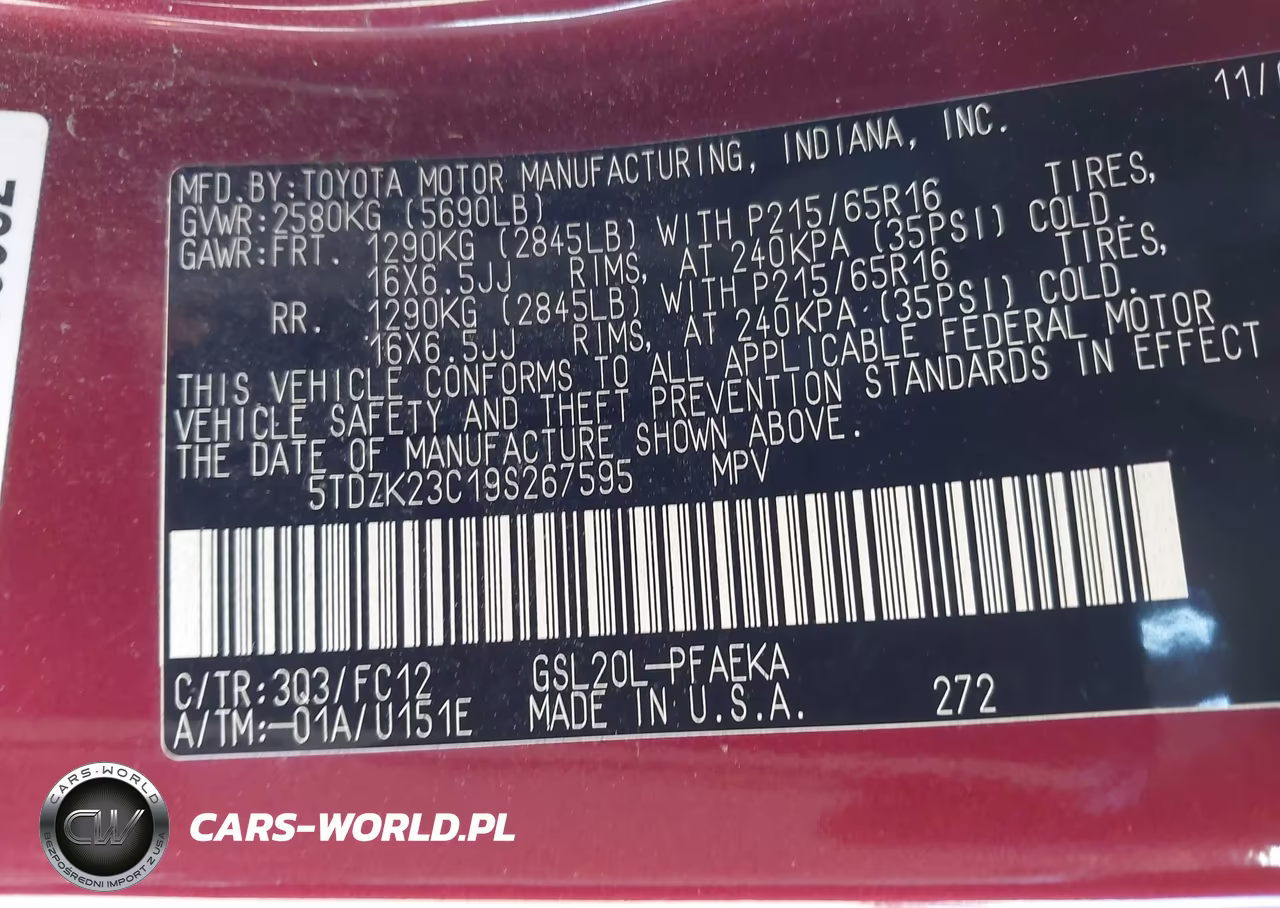 2009 Toyota Sienna Le VIN:5TDZK23C19S267595 - 9