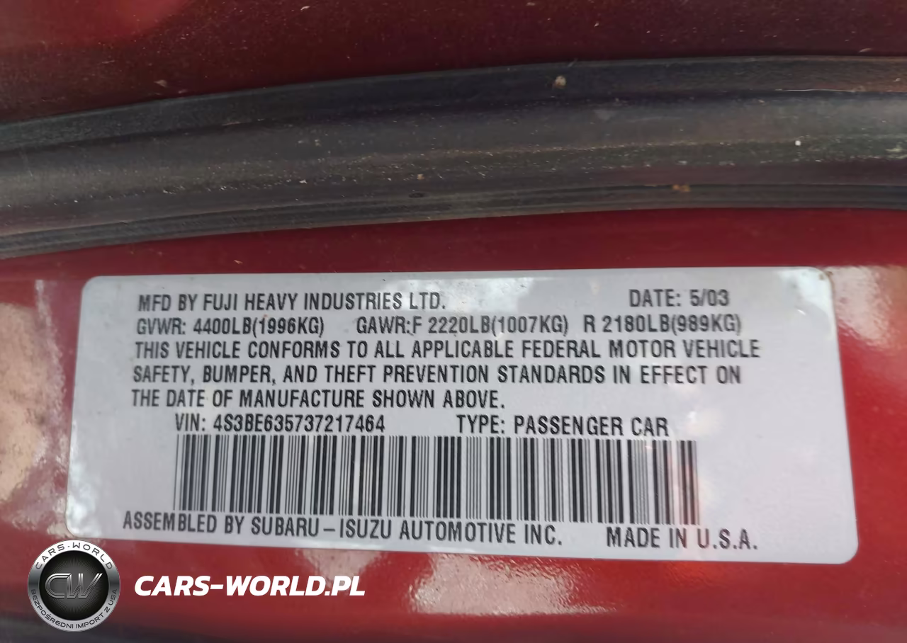 2003 Subaru Legacy L-L W-Special Edition Package VIN:4S3BE635737217464 - 9