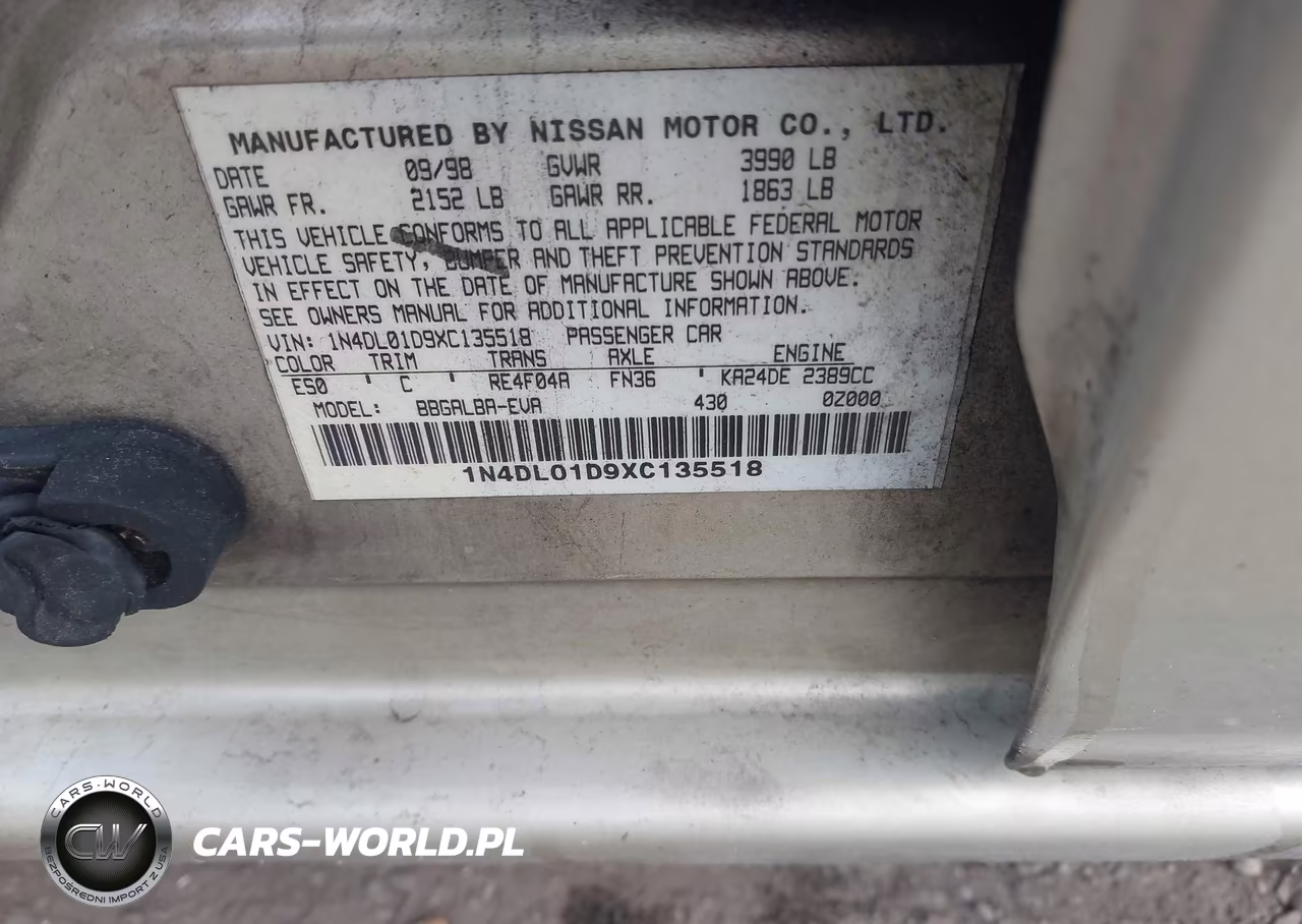 1999 Nissan Altima Gle-Gxe-Se-Se-L-Xe VIN:1N4DL01D9XC135518 - 9
