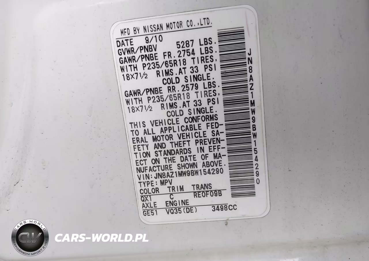 2011 Nissan Murano Sv VIN:JN8AZ1MW9BW154290 - 9