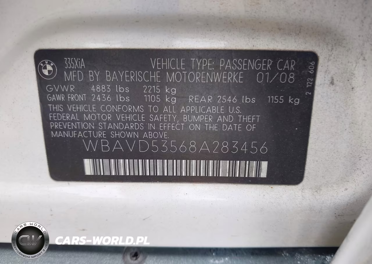 2008 BMW 335Xi VIN:WBAVD53568A283456 - 9