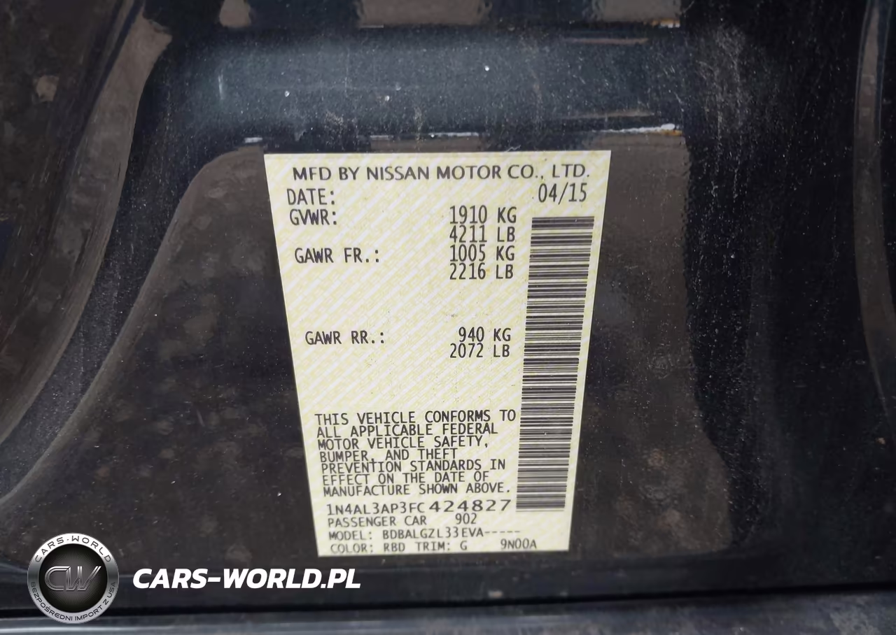 2015 Nissan Altima 2.5-2.5 S-2.5 Sl-2.5 Sv VIN:1N4AL3AP3FC424827 - 9
