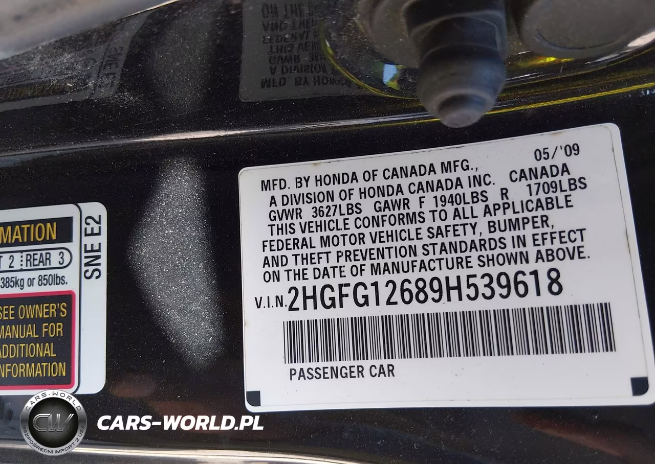 2009 Honda Civic Lx VIN:2HGFG12689H539618 - 9
