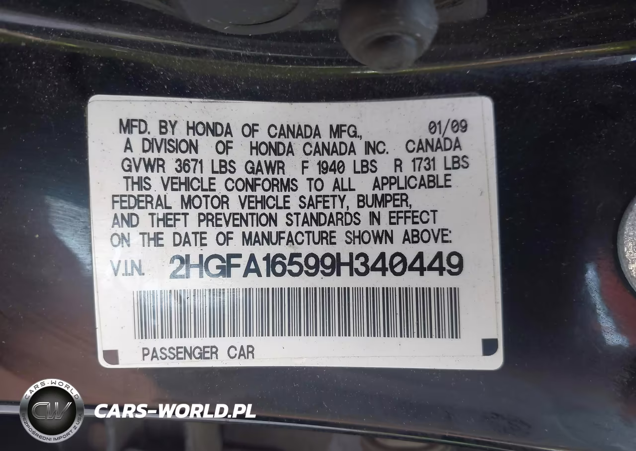 2009 Honda Civic Lx VIN:2HGFA16599H340449 - 9
