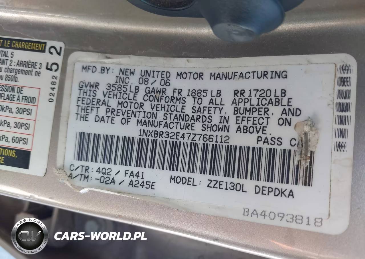 2007 Toyota Corolla Ce VIN:1NXBR32E47Z766112 - 9