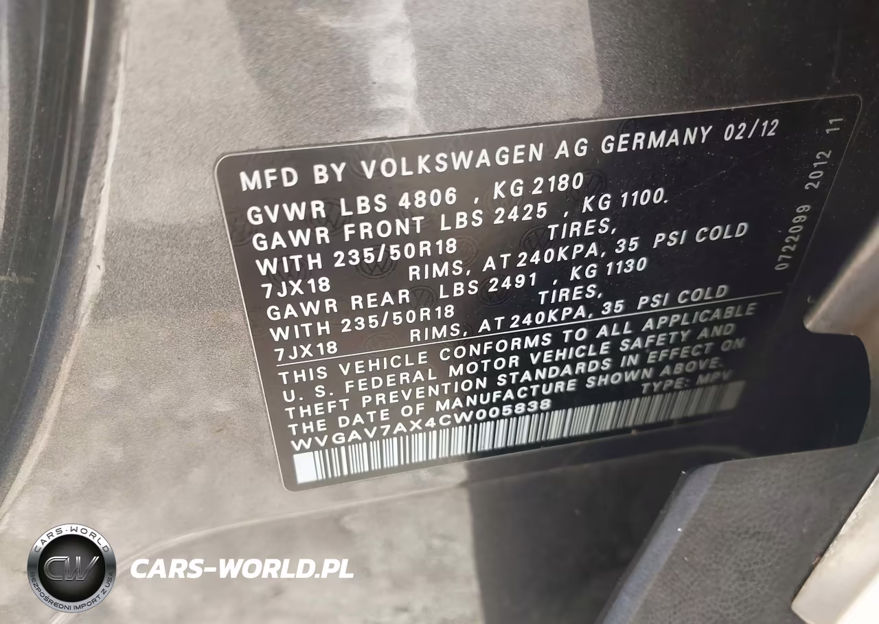 2012 Volkswagen Tiguan Se VIN:WVGAV7AX4CW005838 - 9
