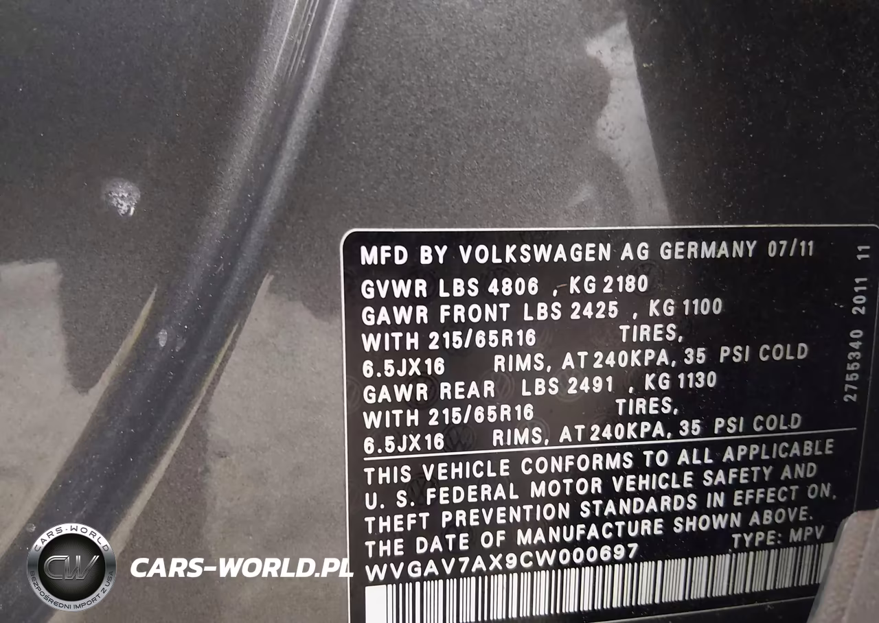 2012 Volkswagen Tiguan S VIN:WVGAV7AX9CW000697 - 9