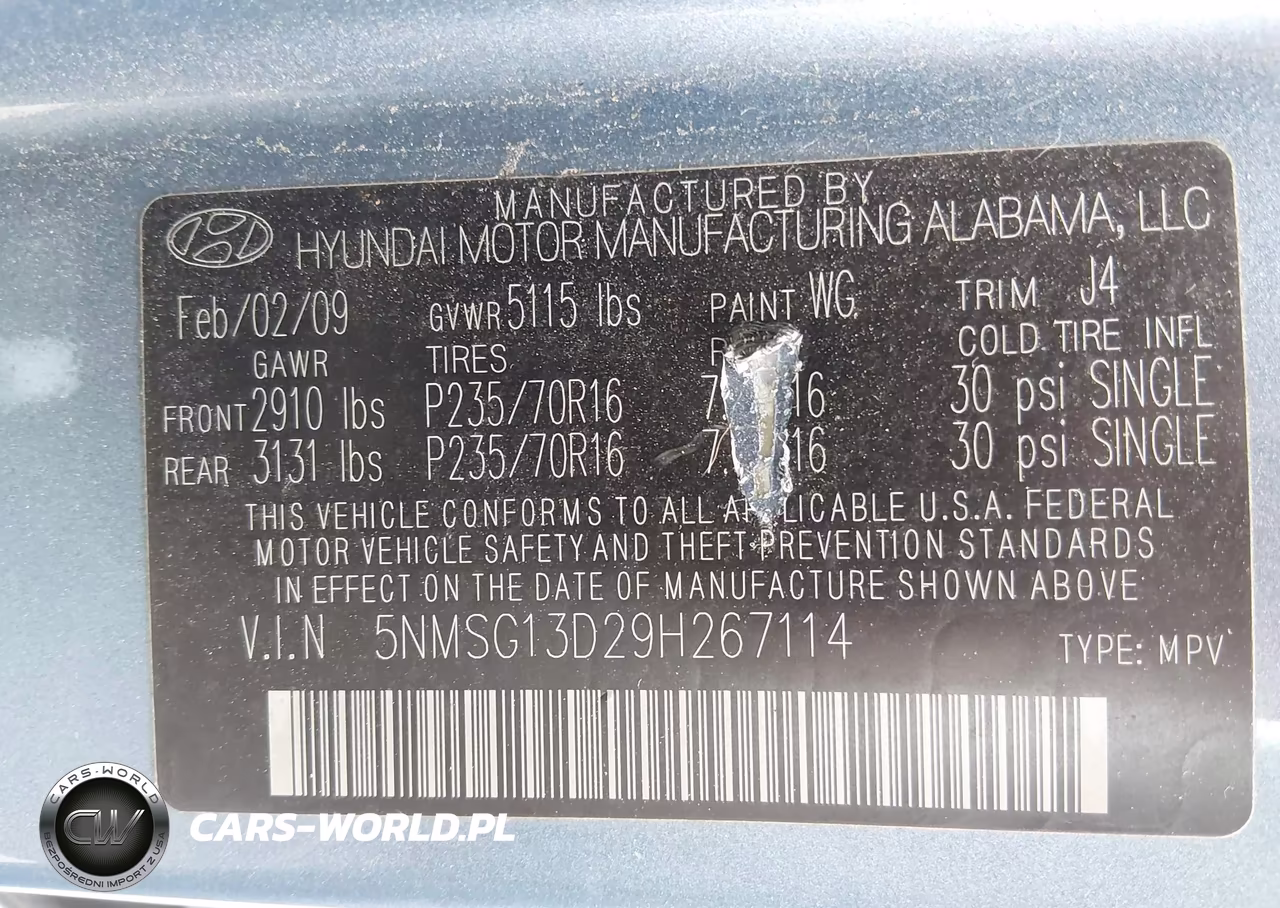 2009 Hyundai Santa Fe Gls VIN:5NMSG13D29H267114 - 9