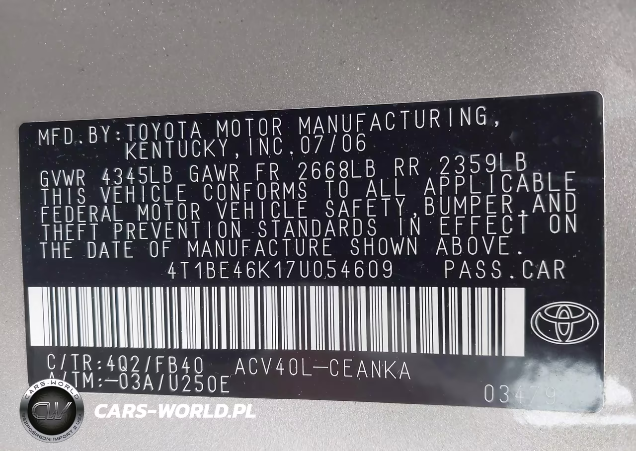 2007 Toyota Camry Le VIN:4T1BE46K17U054609 - 9