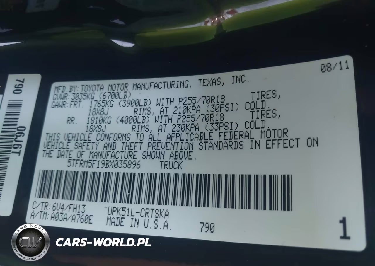 2011 Toyota Tundra Grade 4.6L V8 VIN:5TFRM5F19BX035896 - 9