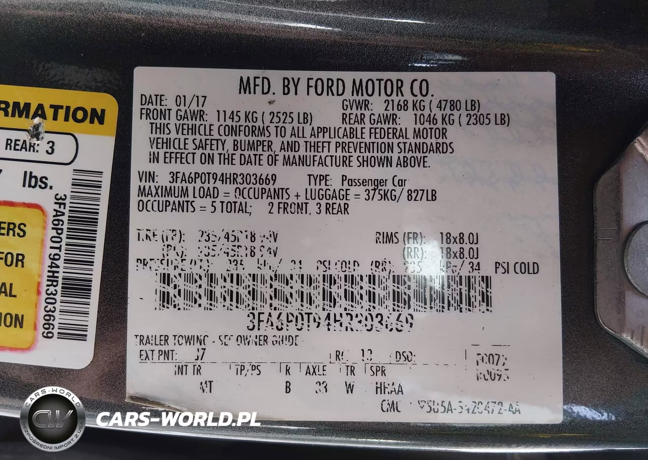 2017 Ford Fusion Se VIN:3FA6P0T94HR303669 - 9