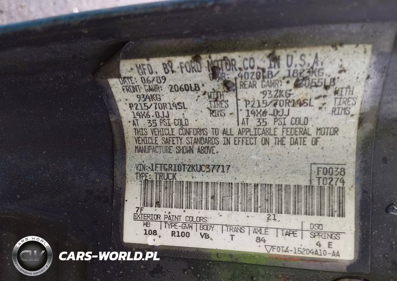 1989 Ford Ranger VIN:1FTCR10T2KUC37717 - 9