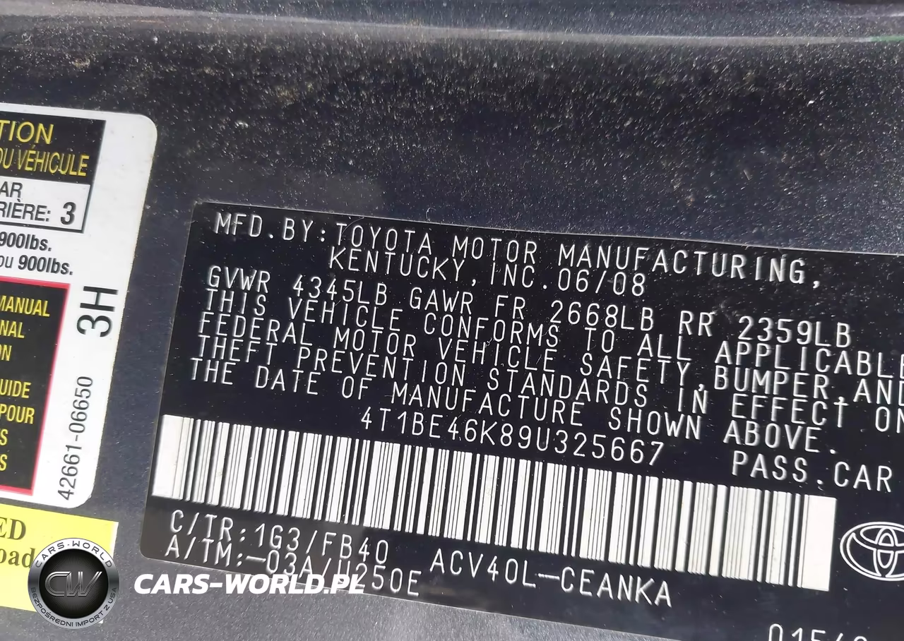 2009 Toyota Camry Le VIN:4T1BE46K89U325667 - 9