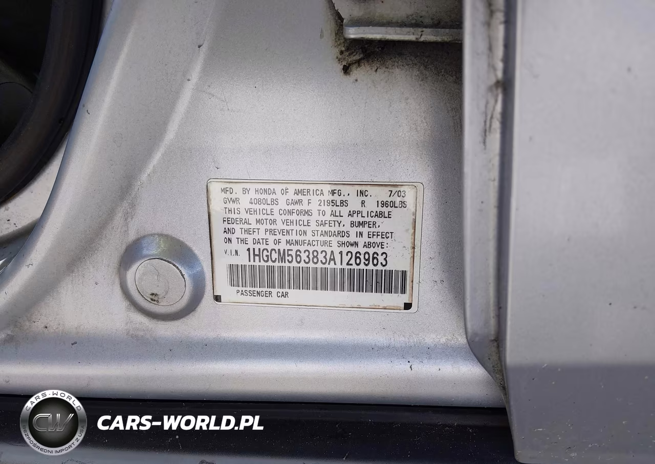 2003 Honda Accord 2.4 Lx VIN:1HGCM56383A126963 - 9
