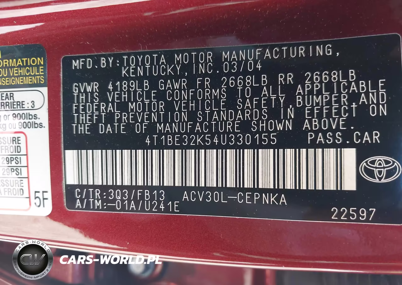 2004 Toyota Camry Le VIN:4T1BE32K54U330155 - 9