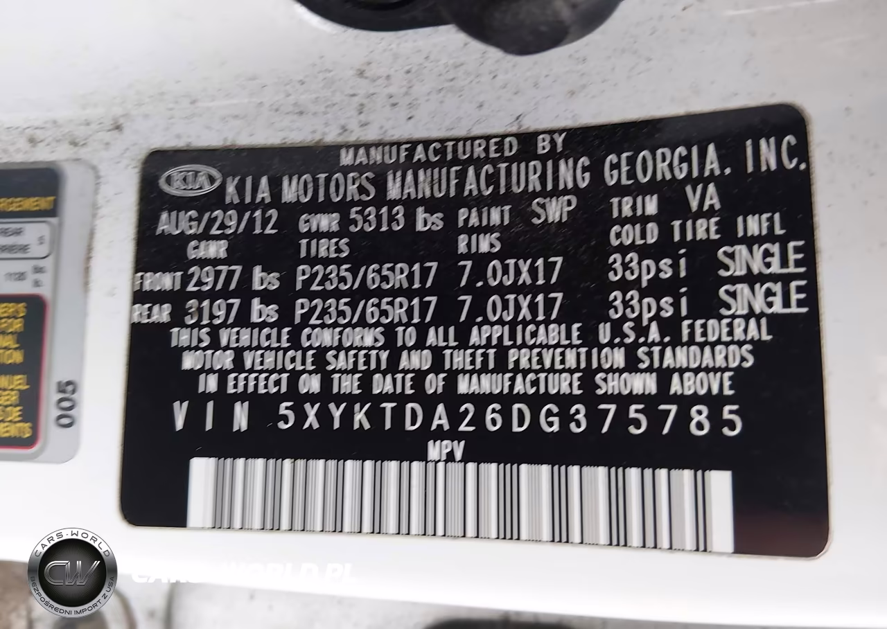 2013 Kia Sorento Lx V6 VIN:5XYKTDA26DG375785 - 9