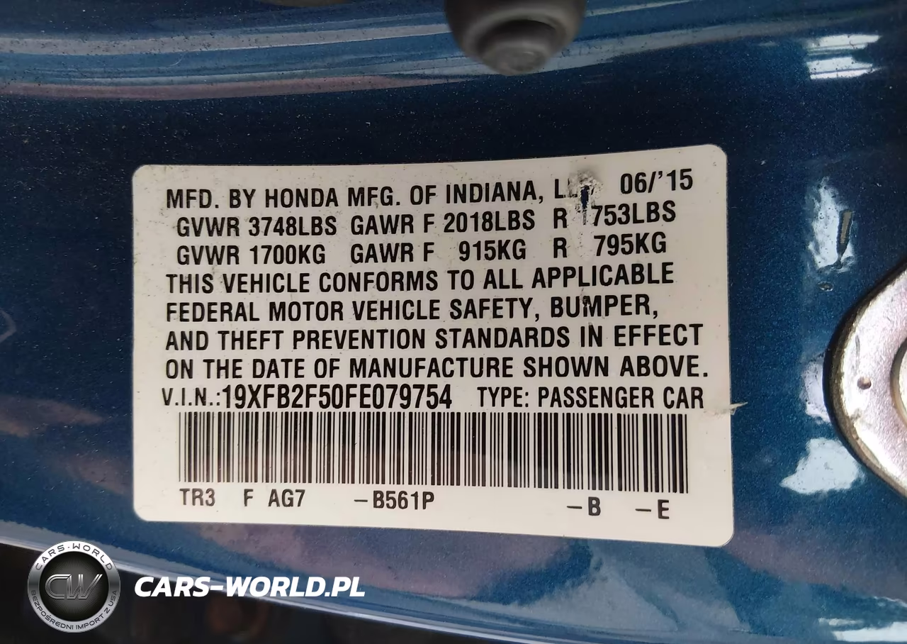 2015 Honda Civic Lx VIN:19XFB2F50FE079754 - 9