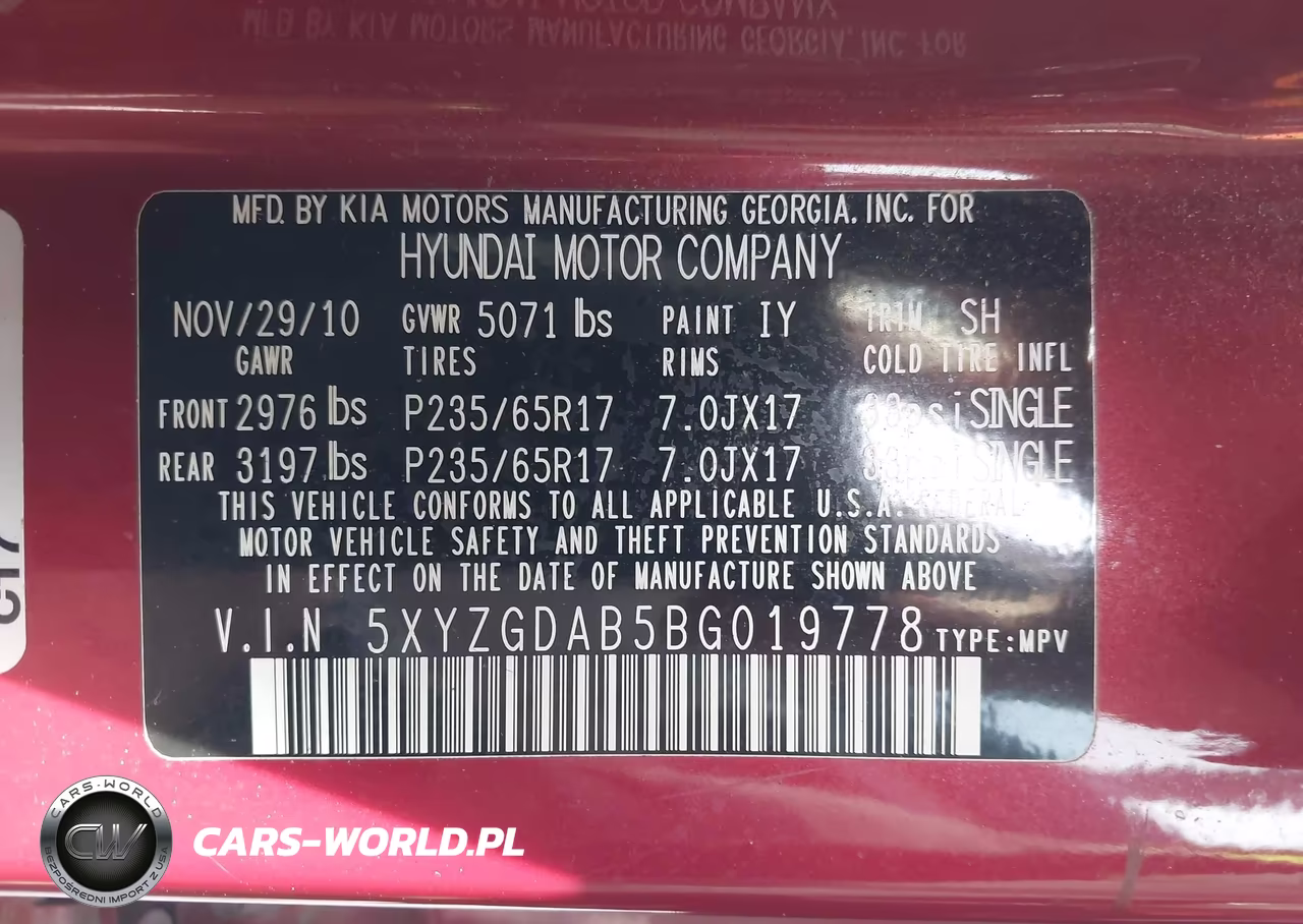 2011 Hyundai Santa Fe Gls VIN:5XYZGDAB5BG019778 - 9