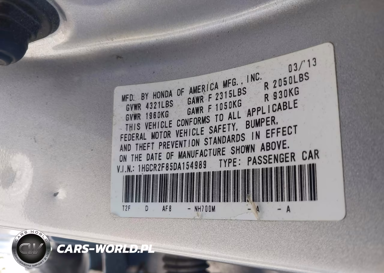 2013 Honda Accord Ex-L VIN:1HGCR2F85DA154989 - 9