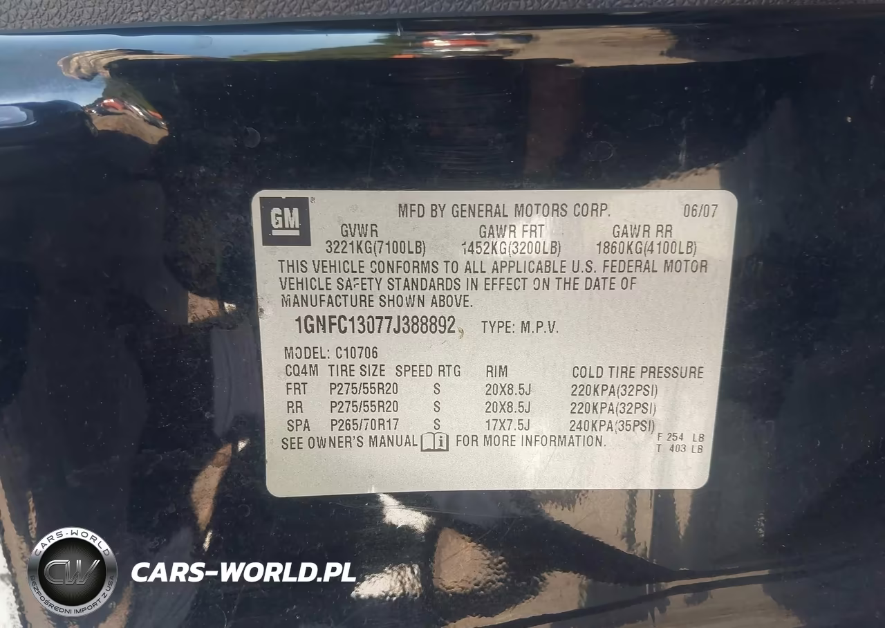 2007 Chevrolet Tahoe Ltz VIN:1GNFC13077J388892 - 9