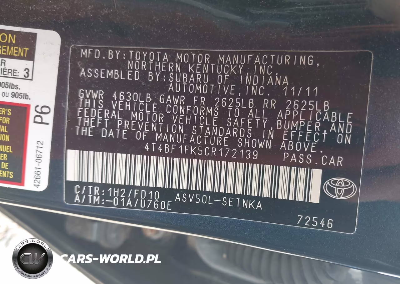 2012 Toyota Camry Le VIN:4T4BF1FK5CR172139 - 9