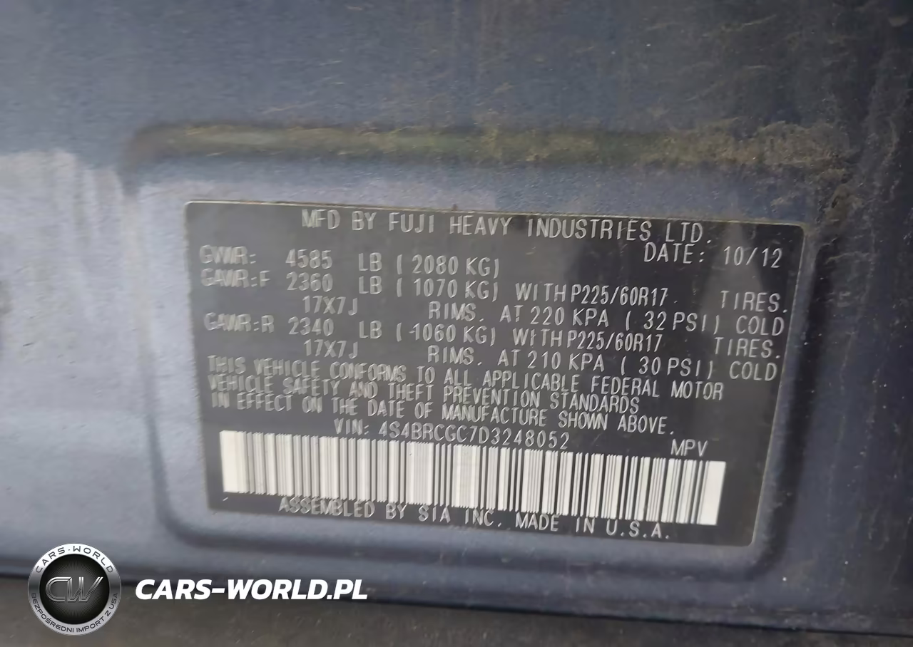 2013 Subaru Outback 2.5I Premium VIN:4S4BRCGC7D3248052 - 9