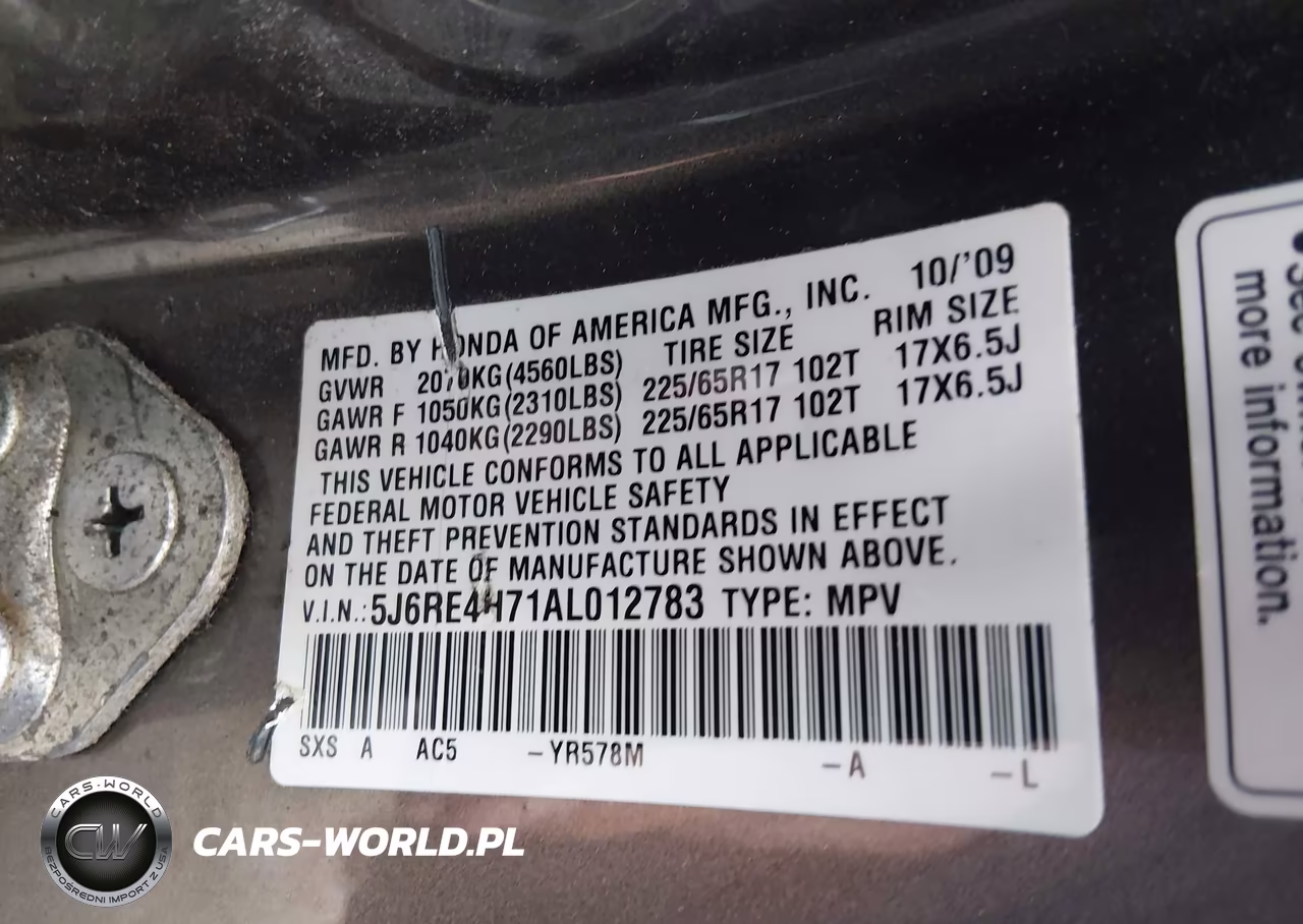 2010 Honda Cr-V Ex-L VIN:5J6RE4H71AL012783 - 9