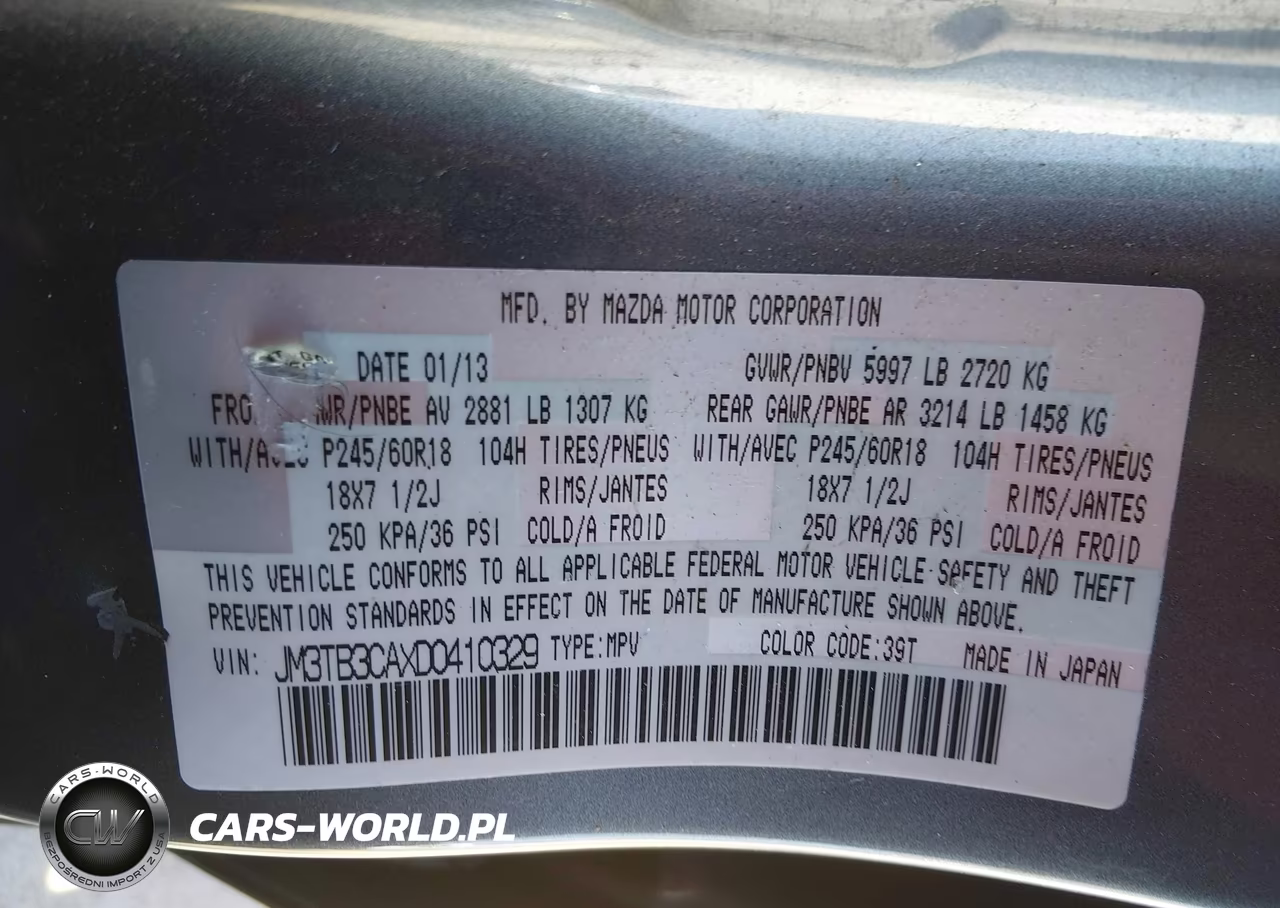 2013 Mazda Cx-9 Touring VIN:JM3TB3CAXD0410329 - 9