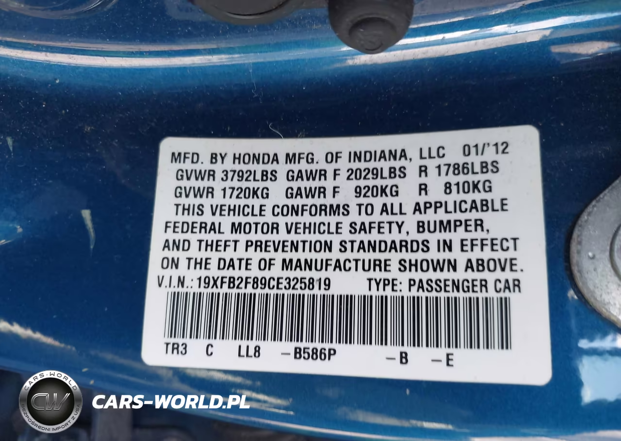 2012 Honda Civic Ex VIN:19XFB2F89CE325819 - 9