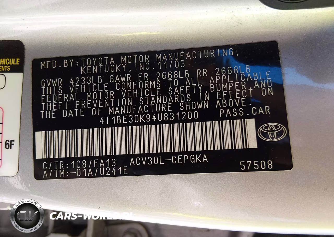2004 Toyota Camry Se V6 VIN:4T1BE30K94U831200 - 9