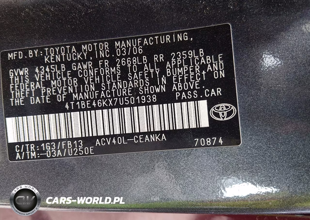 2007 Toyota Camry Le VIN:4T1BE46KX7U501938 - 9