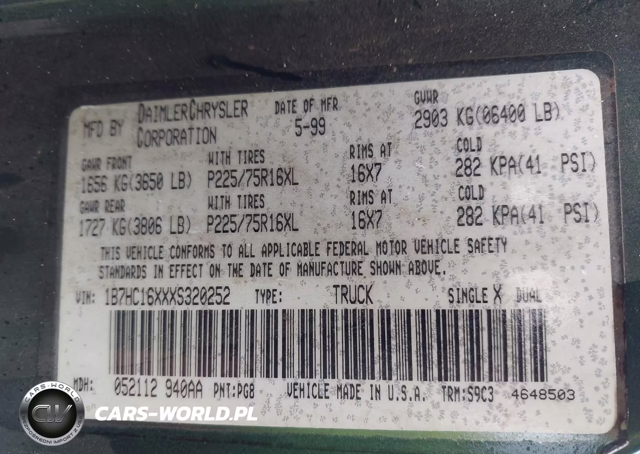 1999 Dodge Ram 1500 St-Ws VIN:1B7HC16XXXS320252 - 9