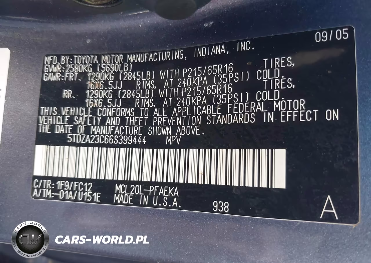 2006 Toyota Sienna Le VIN:5TDZA23C66S399444 - 9