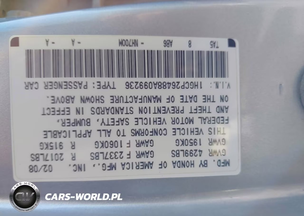 2008 Honda Accord 2.4 Lx-P VIN:1HGCP26488A099236 - 9