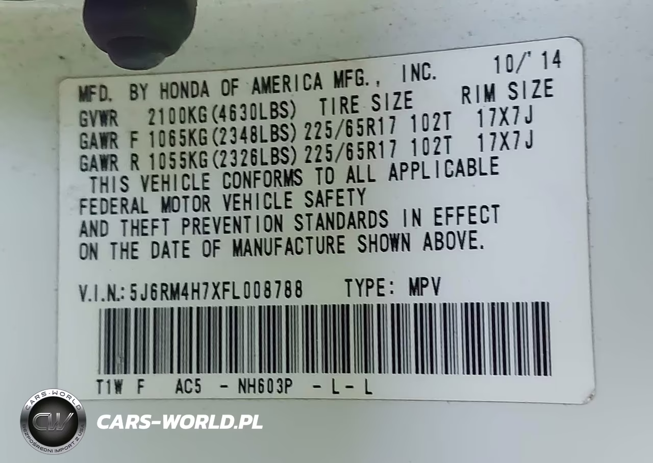2015 Honda Cr-V Ex-L VIN:5J6RM4H7XFL008788 - 9