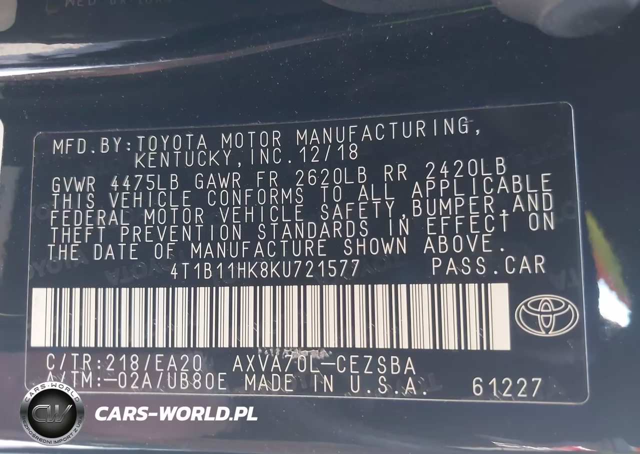 2019 Toyota Camry Se VIN:4T1B11HK8KU721577 - 9