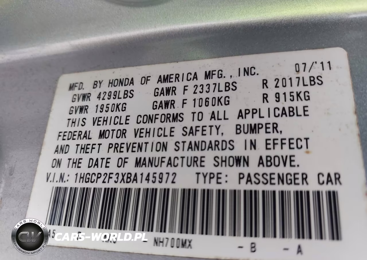 2011 Honda Accord 2.4 Lx VIN:1HGCP2F3XBA145972 - 9