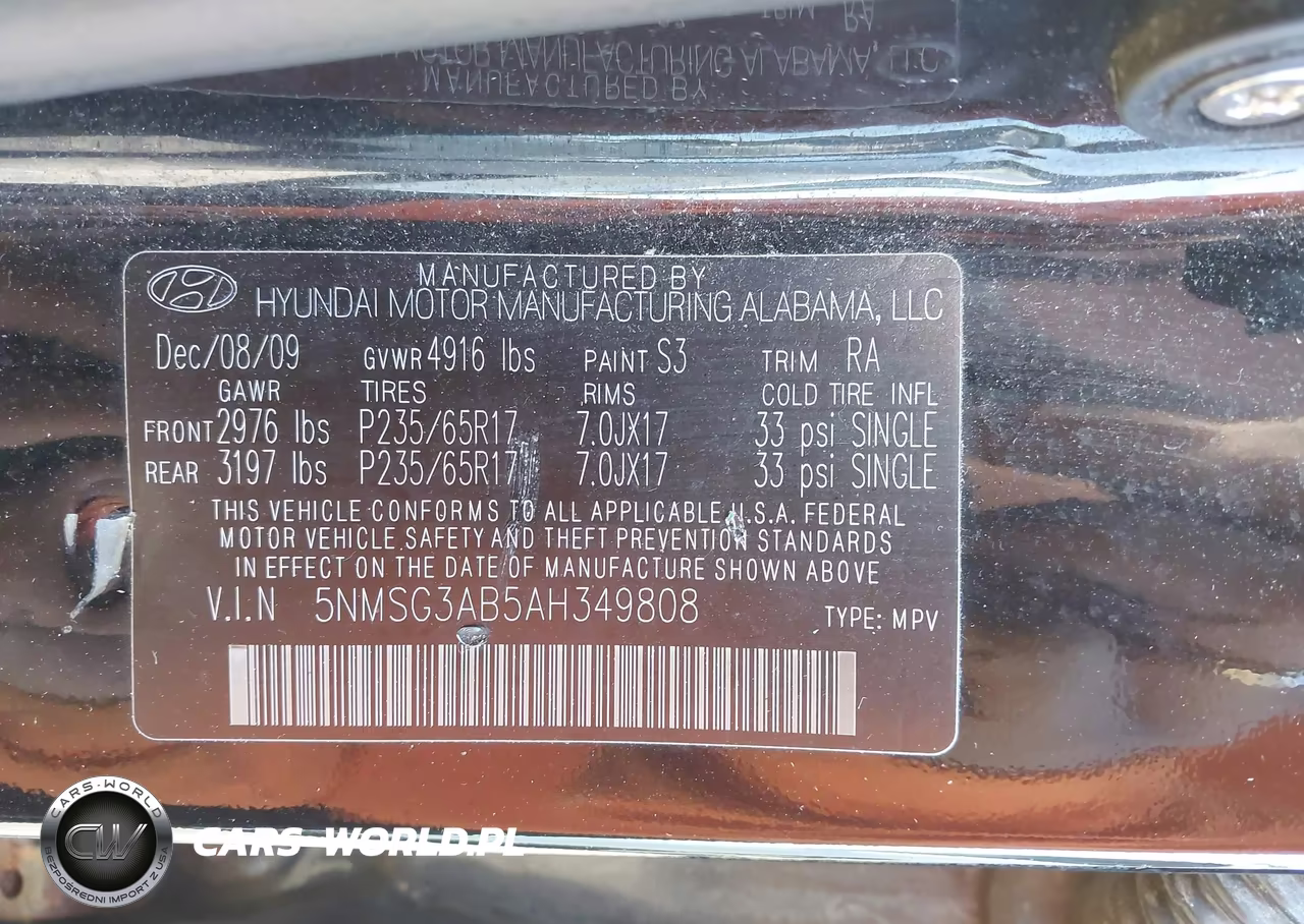 2010 Hyundai Santa Fe Gls VIN:5NMSG3AB5AH349808 - 9